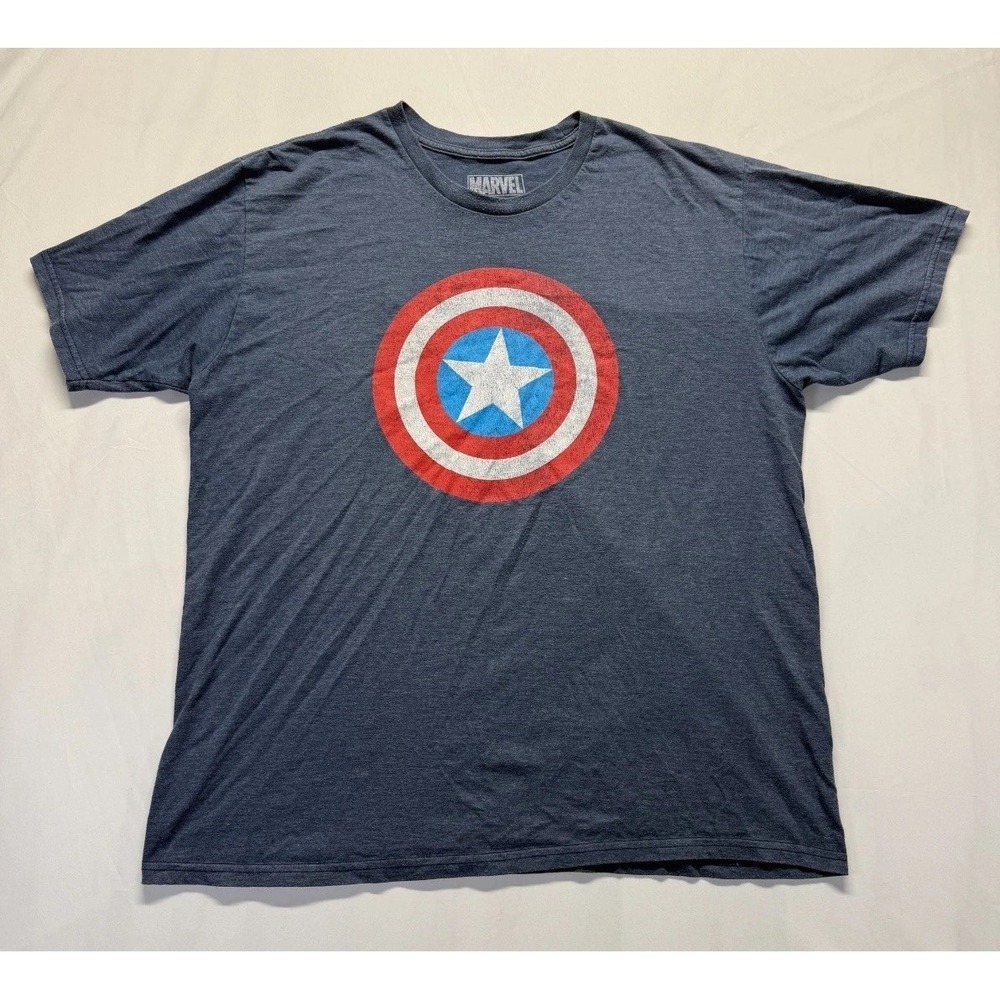 Marvel T Shirt Mens XL Navy Blue Graphic Print Captain America's Shield Cotton